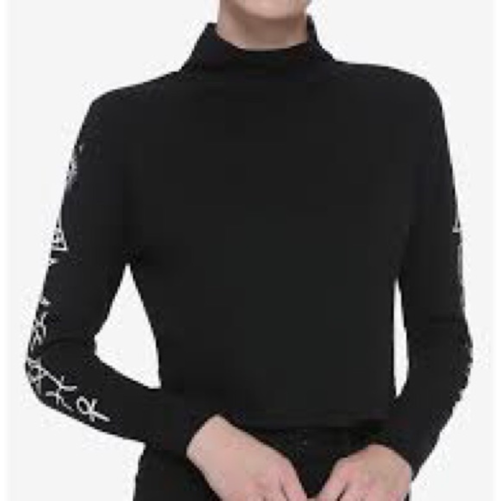 Hot Topic Spirit Board Icons Black Long Sleeve Mock Turtleneck XL